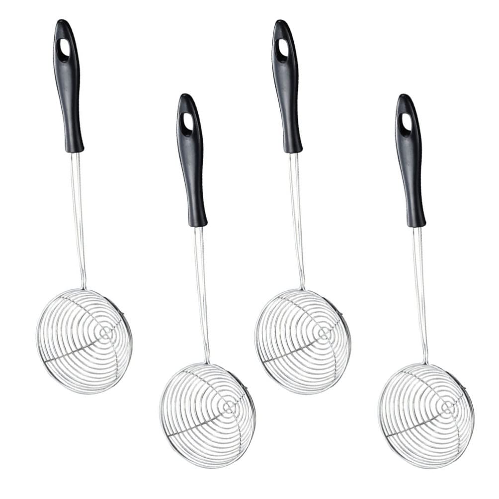 Hemoton 4Pcs Stainless Steel Spider Strainer Skimmer Spoon Hot Pot Strainer Scoop Pasta Noodle Dumpling Strainer Spoon For Kitch