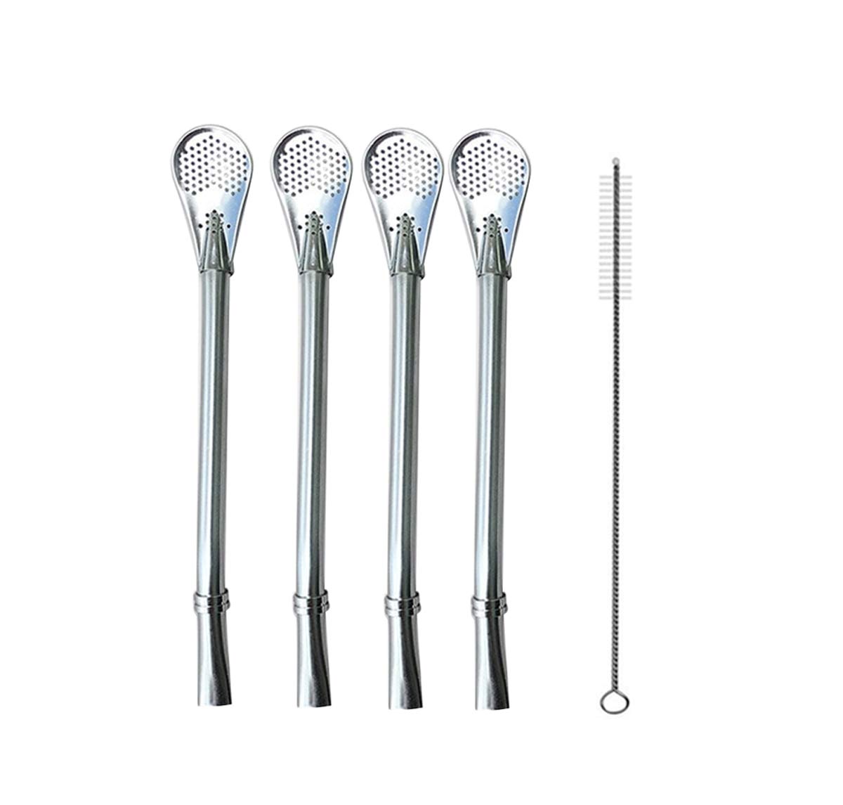 Futaba Stainless Steel Reusable Straw Filter With Brush4PcsSilver