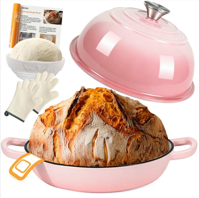 Ahj Enameled Cast Iron Dutch Oven For Bread Baking Pink