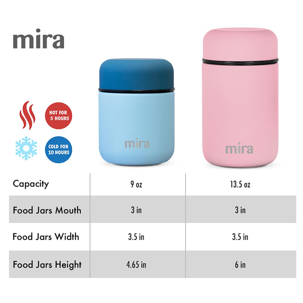 Mira 2 Pack Insulated Food Jar Thermo For Hot Food & Soup, Compact Stainless Steel Vacuum Lunch Container - 9 Oz, Sky, Pink