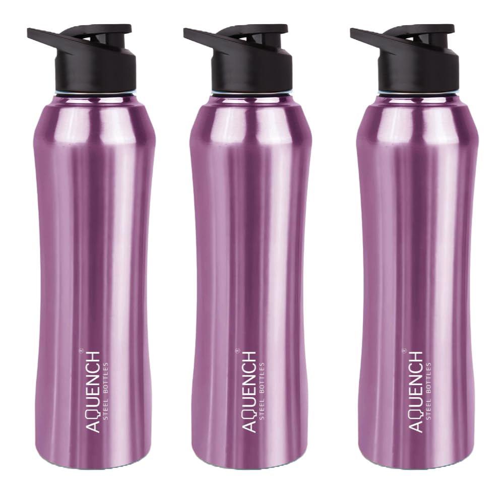 Aquench Stainless Steel Water Bottle, 1 Litre Capacity, Turquoise Gradient, Leak-Proof Sipper Cap (Pack Of 6, Purple)