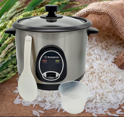 Westinghouse 220 Volt Rice Cooker 10 Cup, Non Stick Cooking Pot, Measuring Cup, Keep Warm Function-Stainless Steel-700W (Not For