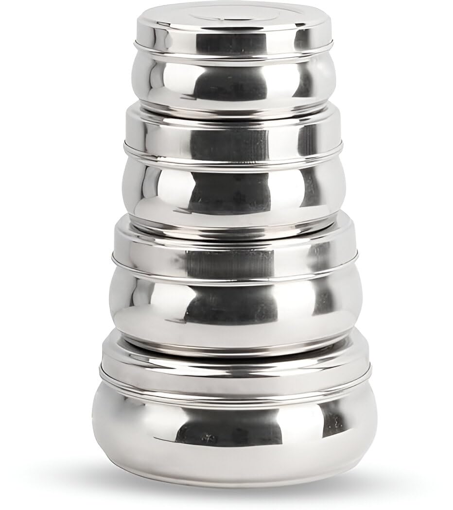 Jr Enterprise Stainless Steel Container/Set Of 4/Round Food Container/Home Use