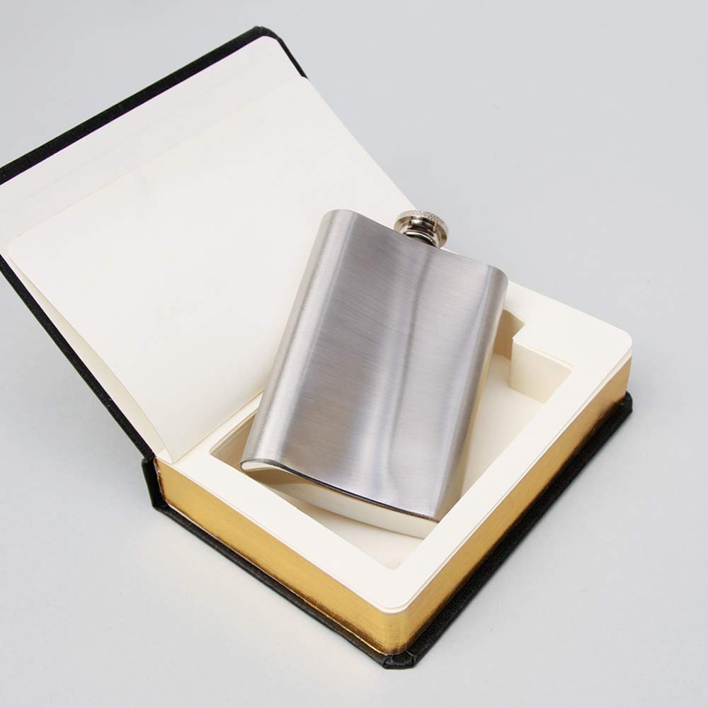 Suck UK Hidden Unique Gifts  Silver Good Book  4 oz Stainless Steel Flask  Hide Alcohol  Black