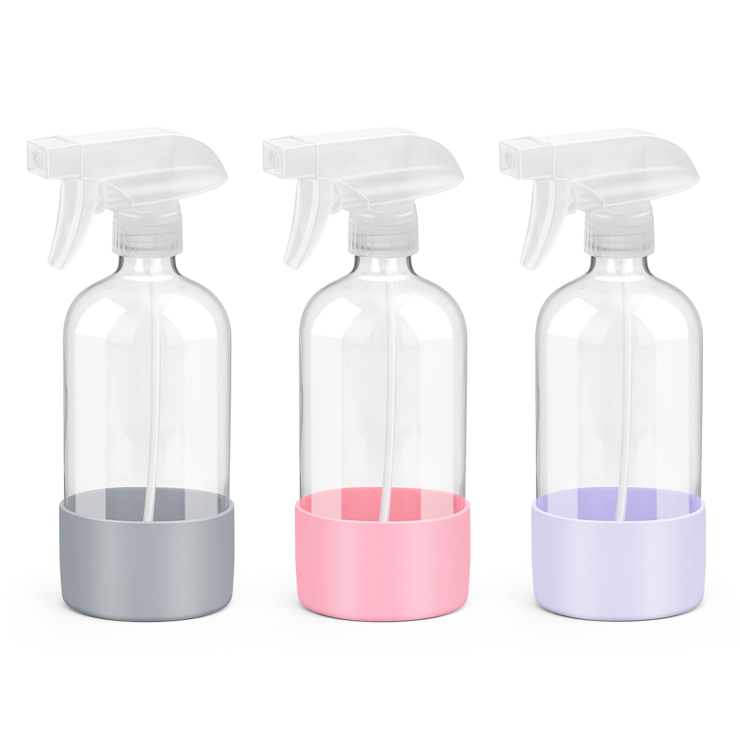 Rionisor Glass Spray Bottles With Silicone Sleeve Protection, Empty 16 Oz Refillable Containers, Reusable Spray Bottles For Hair