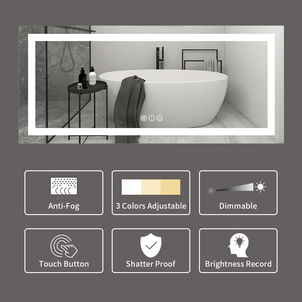 Amorho LED Bathroom Mirror 72''x 32'' with Front and Backlight  Large Dimmable Wall Mirrors with Anti-Fog  Shatter-Proof  Memory  3 Colors  Double LED Vanity Mirror