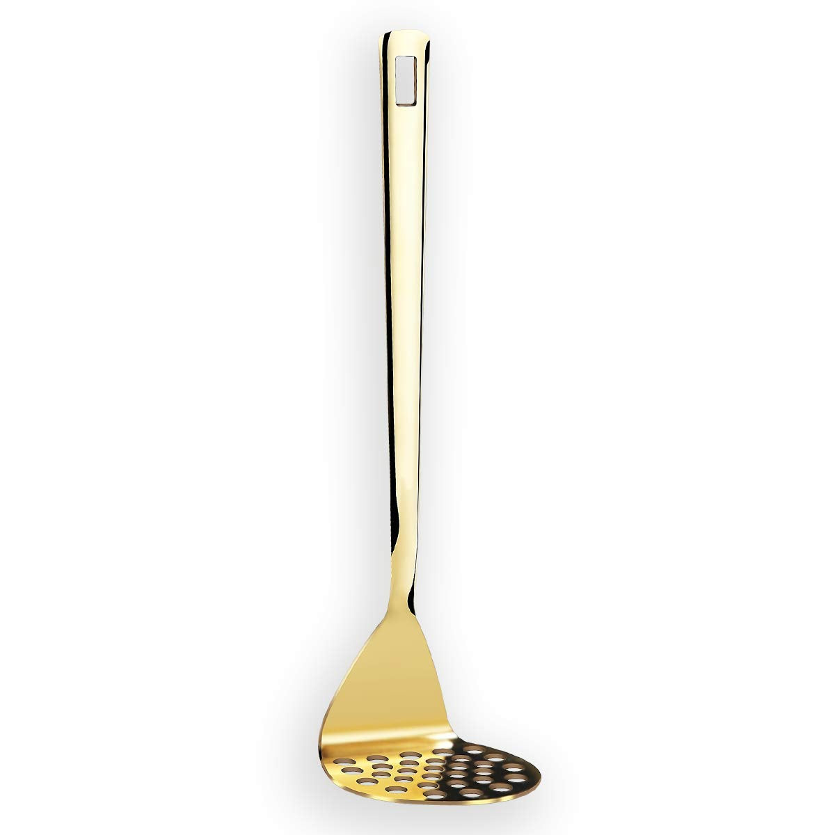 Gold Potato Masher, Berglander Heavy Duty Metal Potato Ricer Stainless Steel With Titanium Gold Plating, Food Masher Utensil Han