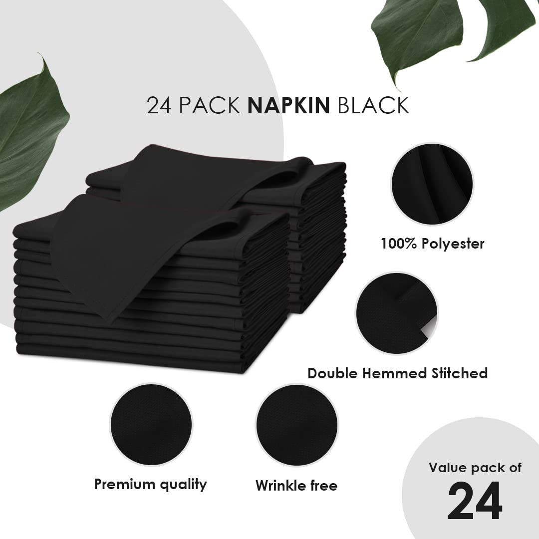 Avalon Kitchen Cloth Napkins Pack Of 24 - Black Napkin 17X17 Inches Linen Napkins - 100% Polyester Dinner Napkins Durable, Soft