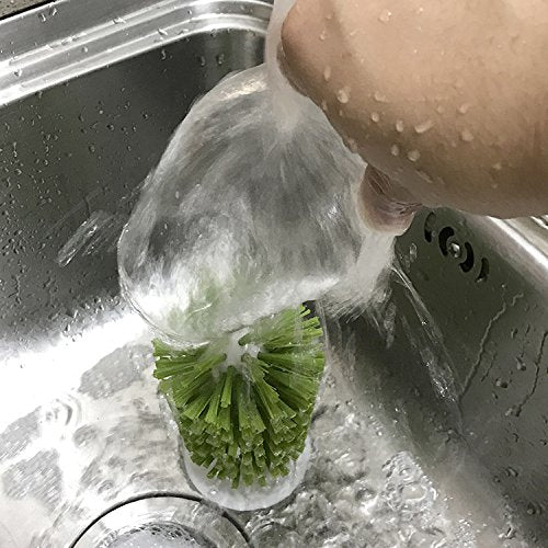 Hengkaising Brush-Up Glass Brush With Suction Cup Upright Stays In Sink Bristle Scrub Kitchen Bottle Cleaning Washing (Green)