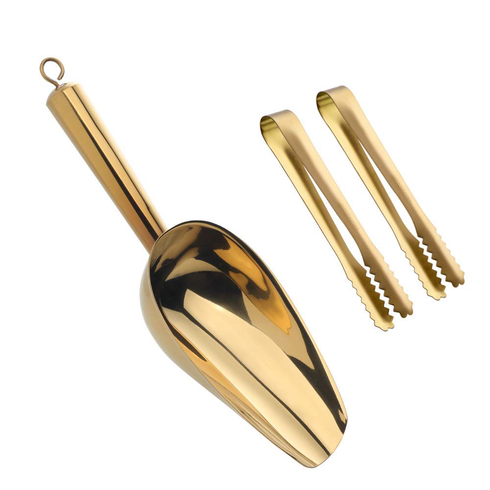 Mingcheng Stainless Steel Ice Scoop And Ice Tongs Small, Round Bottom Bar Ice Utility Scoop, 6 Inches Serving Tongs With Teeth F