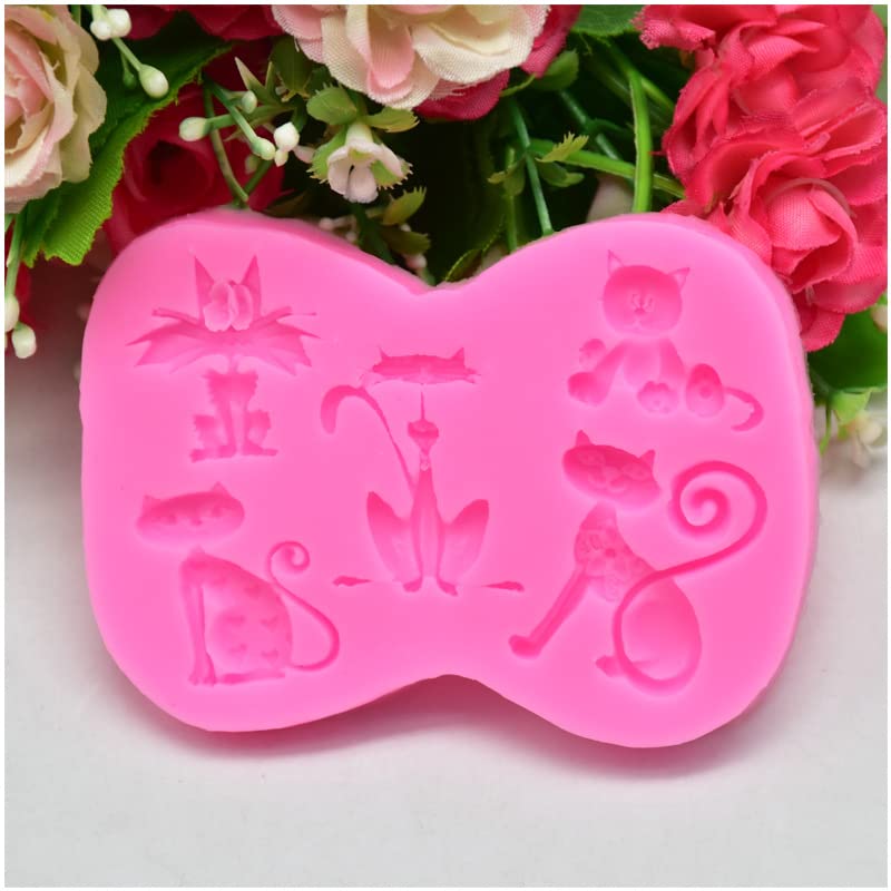 2Pcs Little Cat Shape Silicone Molds For Diy Fondant Candy Making Tools Kitty Kitten Chocolate Mold Desserts Ice Cube Gum Clay B