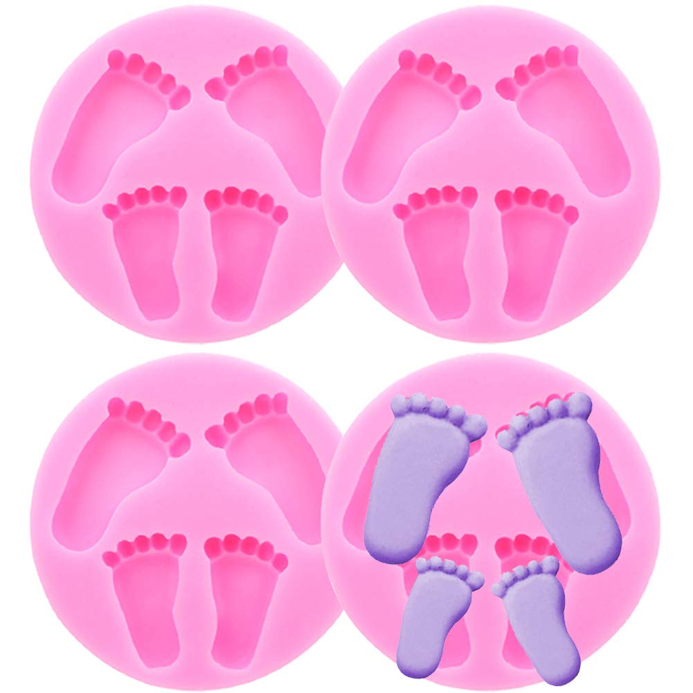 Kuuguu 4 Pcs Baby Feet Fondant Mold Silicone 3D Baby Foot Mold Baby Shower Cake Topper Decoration Diy Baking Mould For Sugarcraf