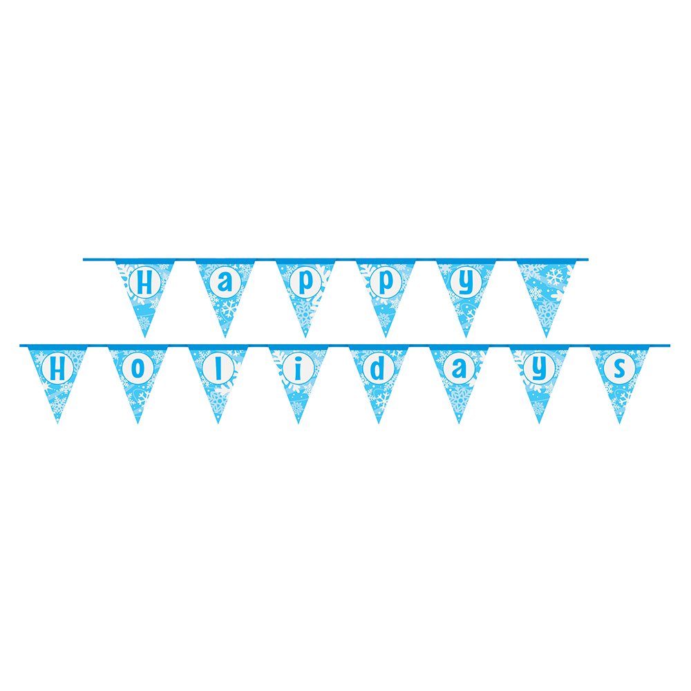 Snowflake Happy Holidays Paper Flag Banner - 14 Ft, Blue, 1 Pc