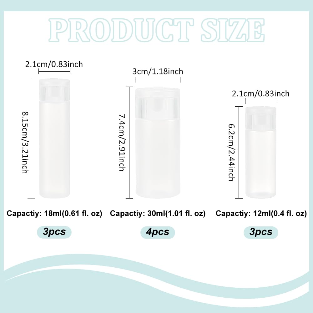 Benecreat 10Pcs 12Ml/18Ml/30Ml Travel Bottles Plastic Toiletry Bottles Flip Cap Squeeze Sample Bottle Containers For Makeup Loti