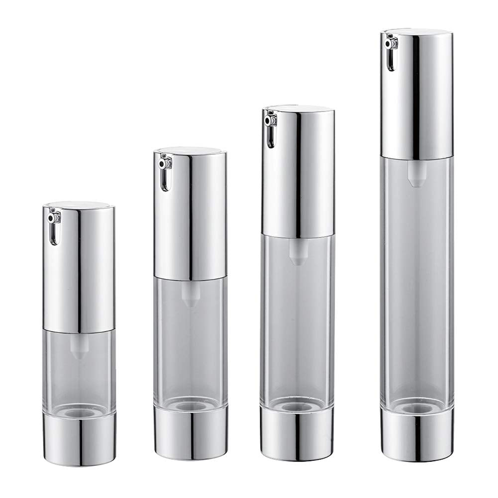 Tvoip 4Pcs/Lot 10Ml/15Ml/20Ml/30Ml, Airless Vacuum Pump Home Travel Lotion Bottles Refillable Cosmetics Packing Dispenser (Silve