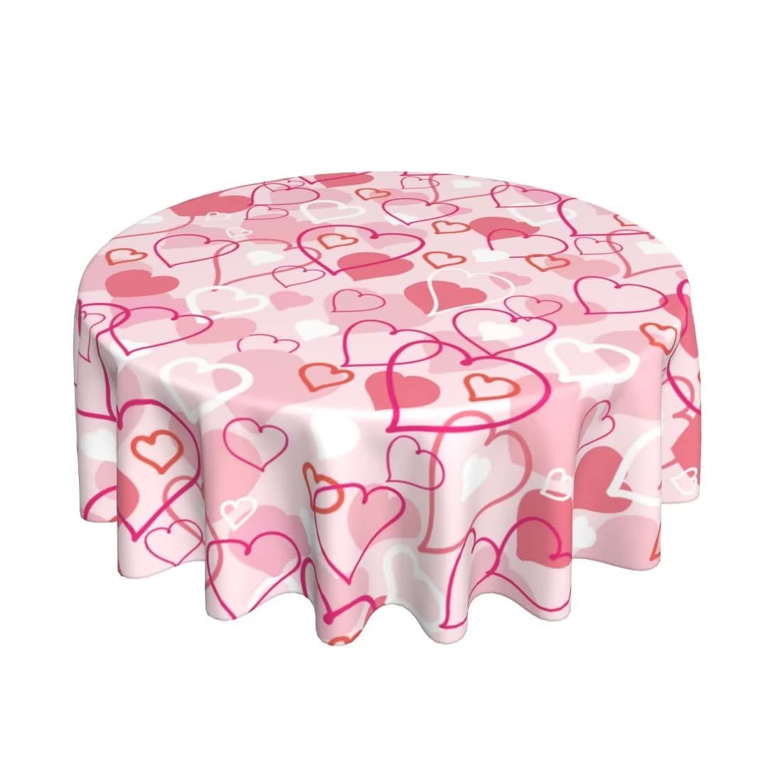 BETGINY Valentines Day Tablecloth - 60 Inch Round Pink Love Hearts - Romantic, Dust-Proof, Wrinkle Resistant, Rustic for Home Di