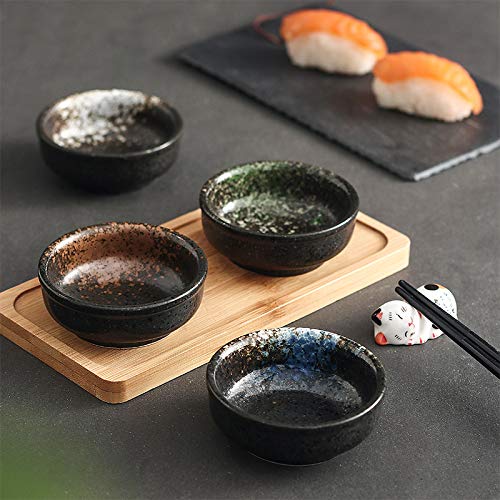 Gaolinci Japanese Retro Fancy Glaze Seasoning Dish, 3-Inch Round Soy Sauce Dish Wasabi Dish (Set Of 4)