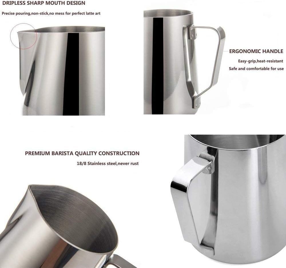 SIKEMAY Milk Frothing Pitcher, 12oz/350ml Stainless Steel Jug, Silver - Perfect for Latte Art and Espresso Machine Accessories