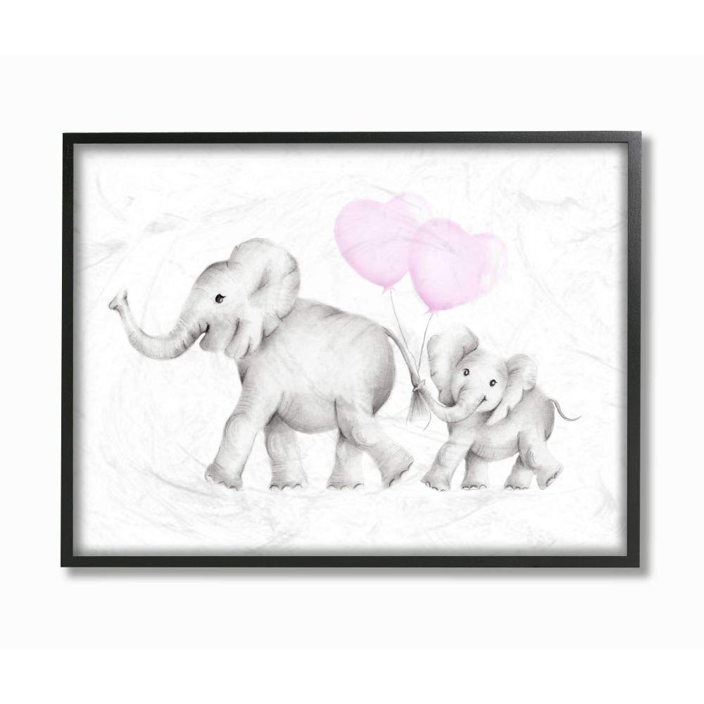 The Kids Room by Stupell Mama and Baby Elephants Black Framed Wall Art, 24x30, Multi-Color