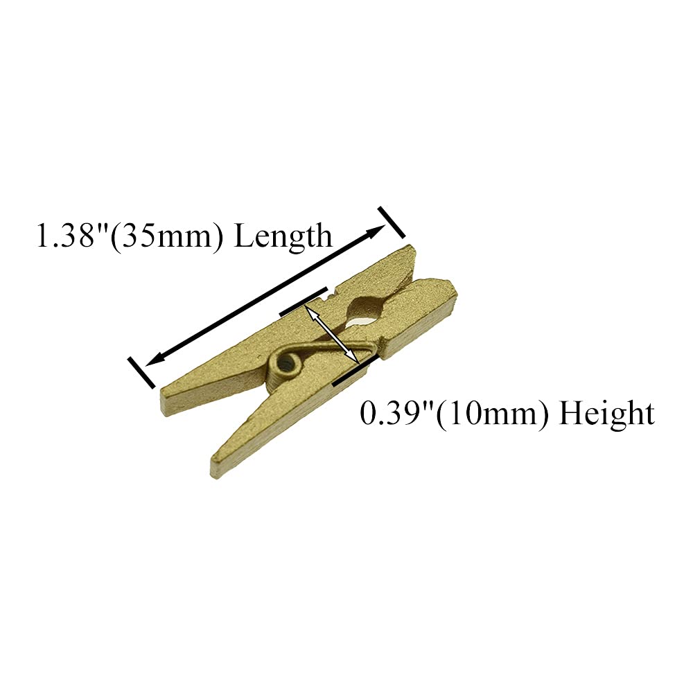 HAHIYO Gold Wooden Clothes Pins Clothespins Small Do NOT Fall Apart 1.38 inches Length 50 Pack Sturdy Strong Springs No Rust No Discoloration for Laundry Bathroom DIY Craft Photos Food Opened Bags