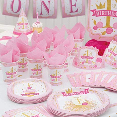Pink & Gold First Birthday Dinner Plates - 9'' (8 Pieces) - Premium, Durable, & Perfect For 1St Birthday Parties - Captivating D
