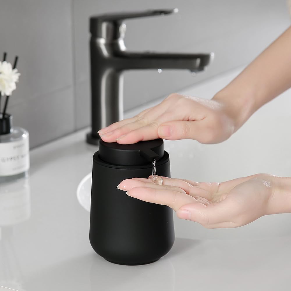Yaukph Matte Black Liquid Hand Soap Dispenser Plastic 11 Oz - Modern Minimalist Style For Bathroom & Kitchen Countertop Refillab