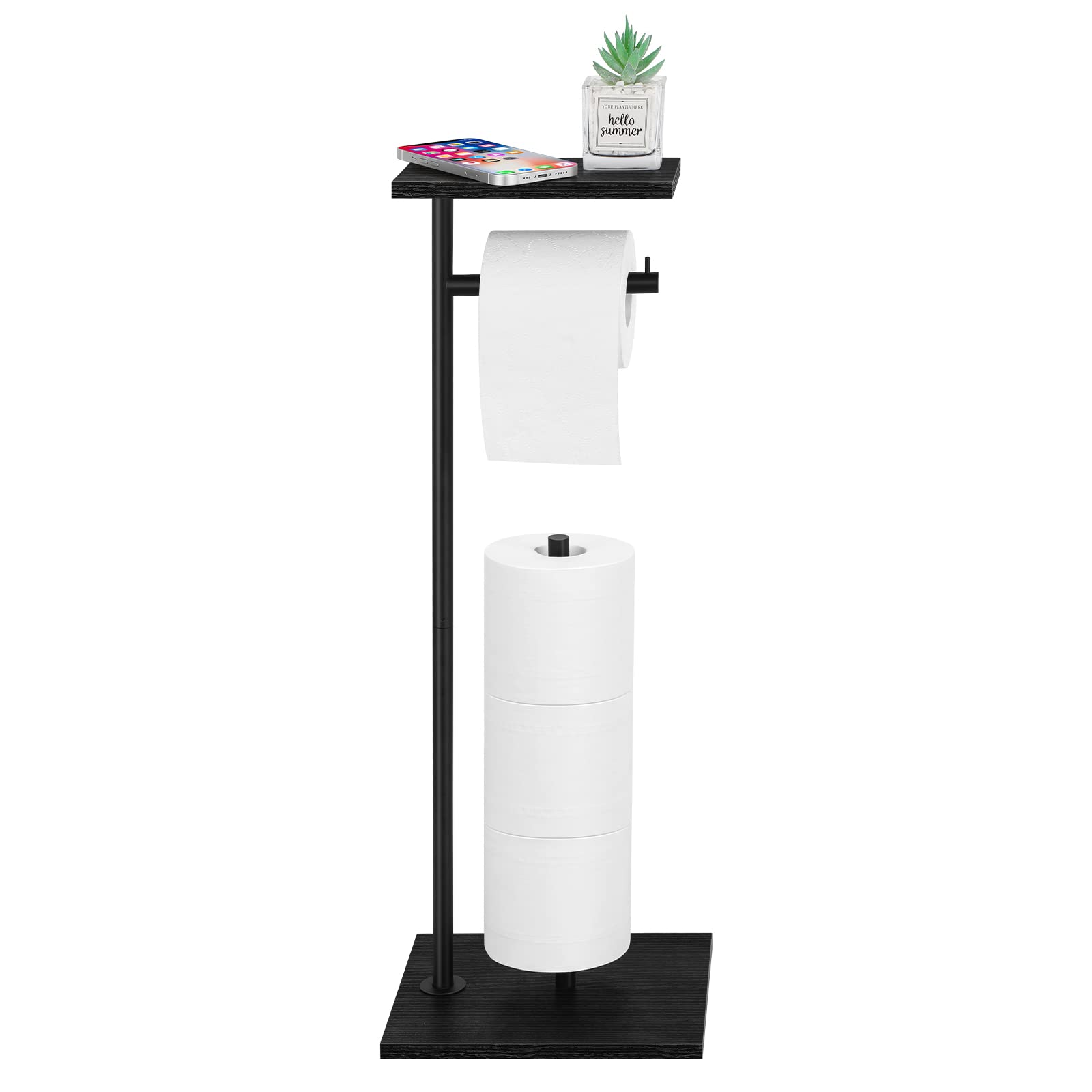 Toilet Paper Holder Free Standing Black Bathroom Toilet Paper Holder Stand With Storage Shelf, Freestanding Roll Tissue Holders