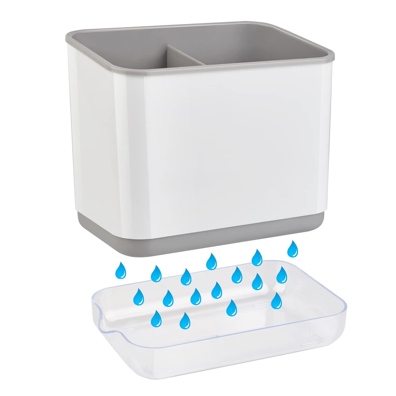 Redcall Kitchen Sink Caddy Organizer Counter,Dish Sponge Holder And Brush Holder With Drip Tray,Plastic Sinkware Caddy,Bathroom