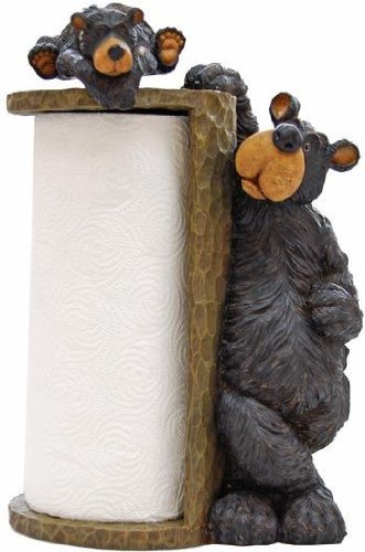 Willie Black Bear Paper Towel Holder Rack For Free Standing On Counter Or Table (Great Kitchen Decor) 14''