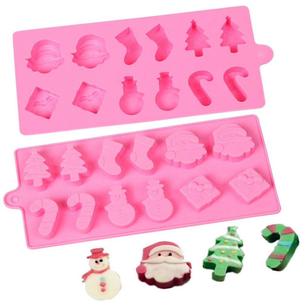 Megrocle 2 Pack 12-Cavity Christmas Silicone Candy Molds, Jelly Mold, Chocolate Mold And Ice Cube Trays - Reusable And Non-Stick