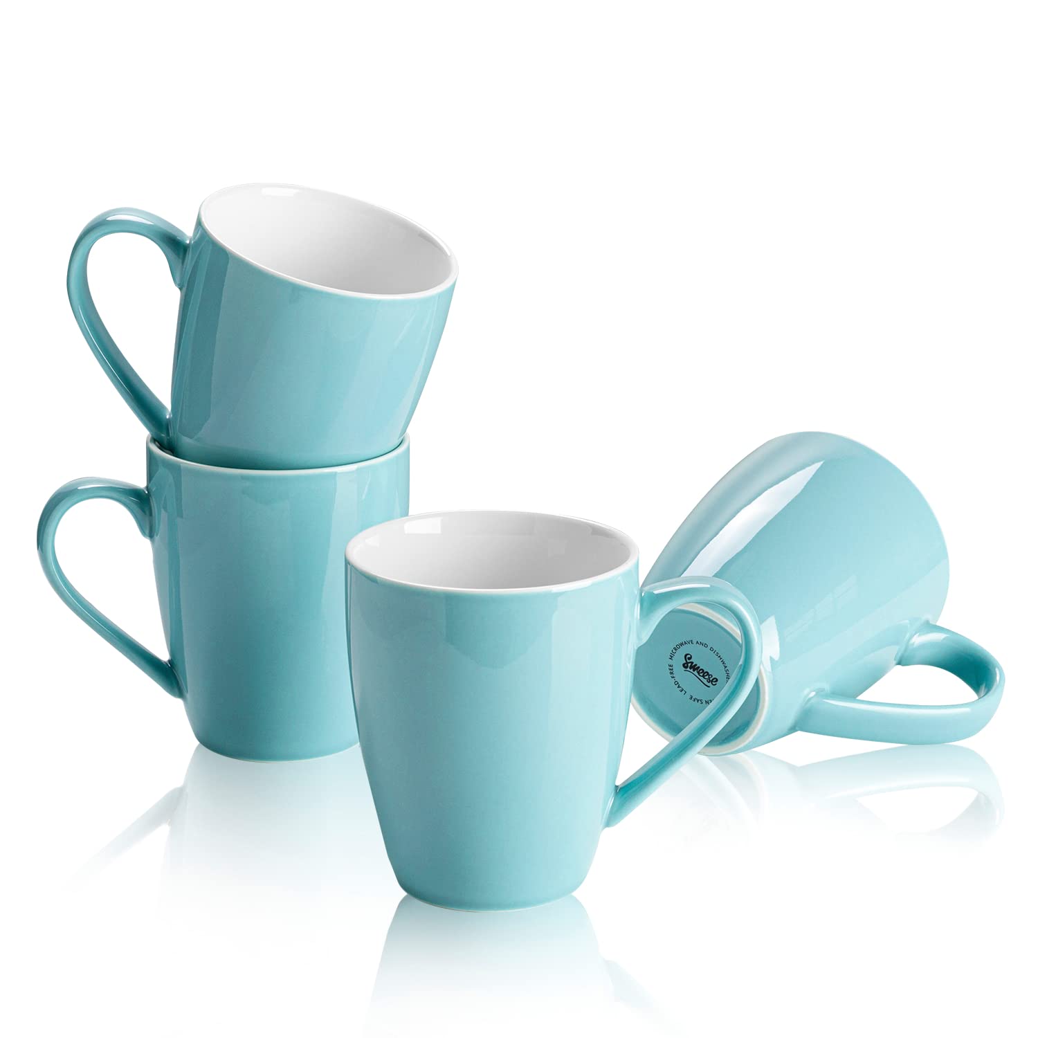 Sweese Porcelain Coffee Mugs - 16 Ounce (Top To The Rim) For Coffee, Latte, Tea, Cocoa, Set Of 4, Turquoise