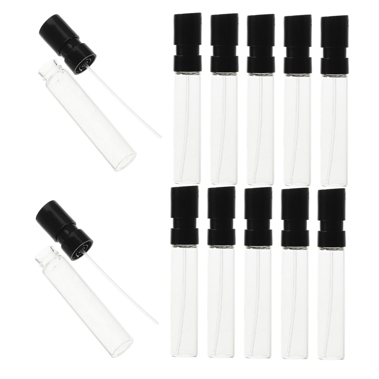 OSOLADY 12pcs Clear Glass Mini Spray Bottles Refillable Travel Atomizer for Cologne and Essential Oils Portable Leakproof Design