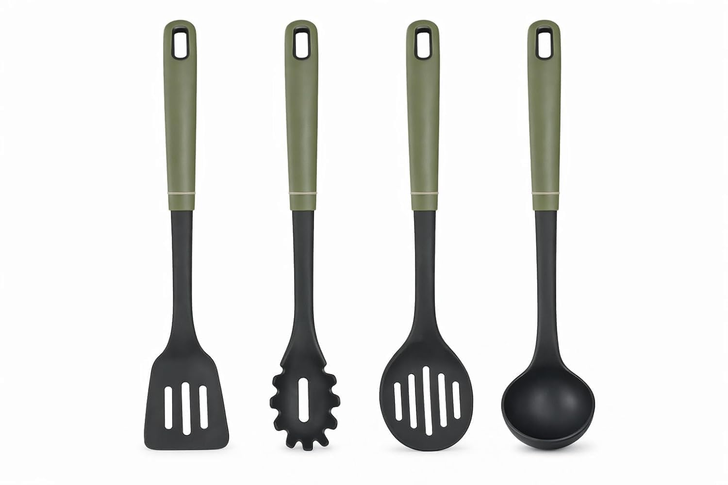 Vinsu 4 Pcs Silicone Kitchen Cooking Utensils Set With Slotted Turner, Pasta Server, Slotted Spoon & Soup Ladle, Heat Resistant 