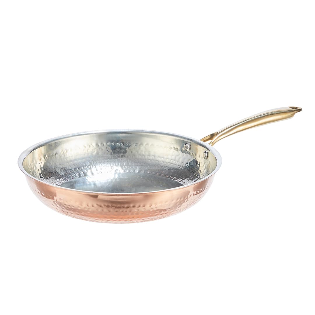 CopperStudio Signature 10 Copper Frying Pan, Handhammered copper, Nonreactive tin lining. Riveted castbronze handle. Elect