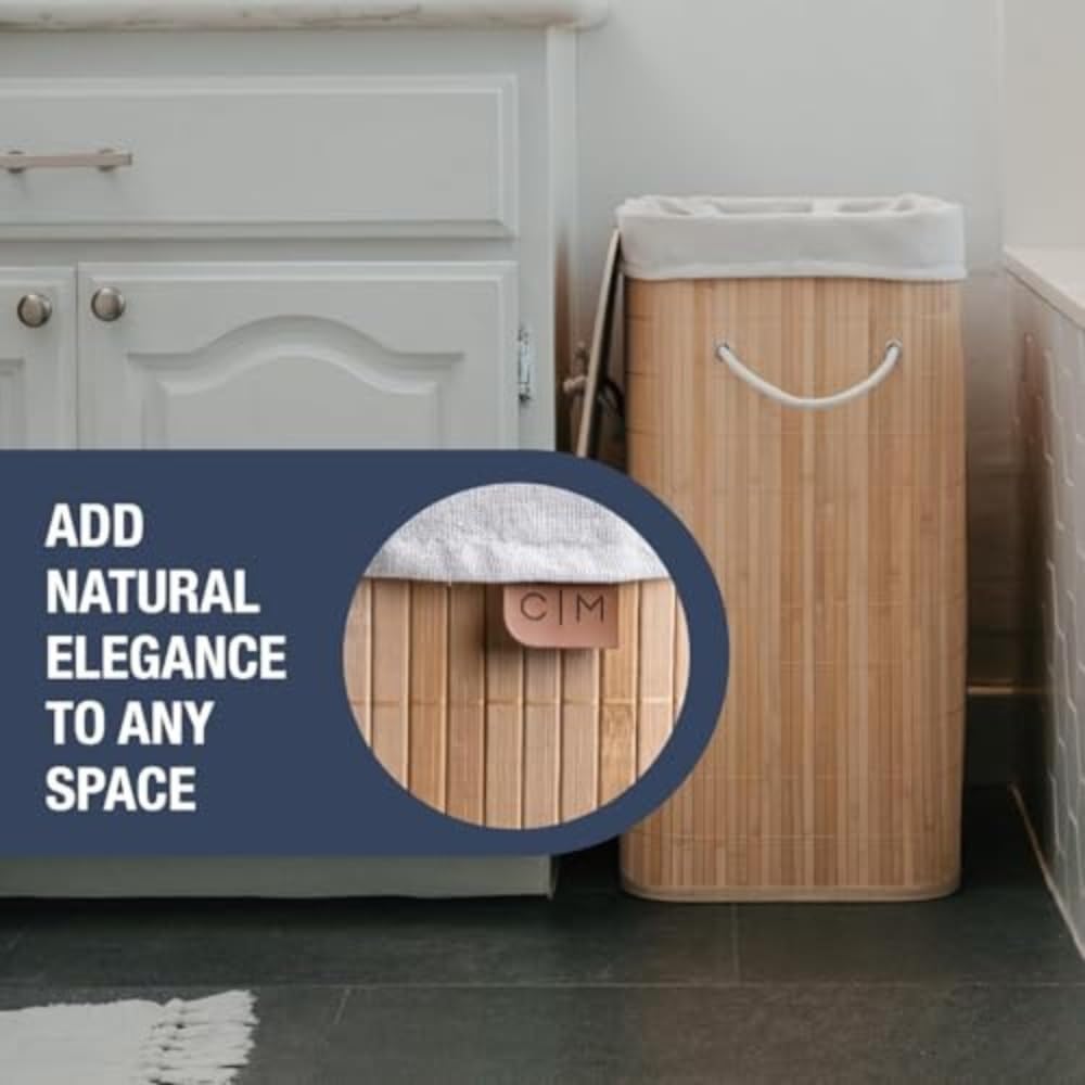 Clevermade Natural Bamboo Hamper Luxe, Single Hamper - 19 Gal (72L) Bamboo Laundry Hamper With Lid And Removable Machine Washabl