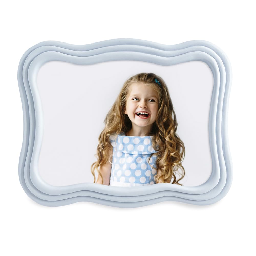 Isaac Jacobs 5x7 Matte Ligh Blue Curved Deco Frame for Tabletop and Wall Display, Decorative Art, Design, Home D  cor, Gift (5x7