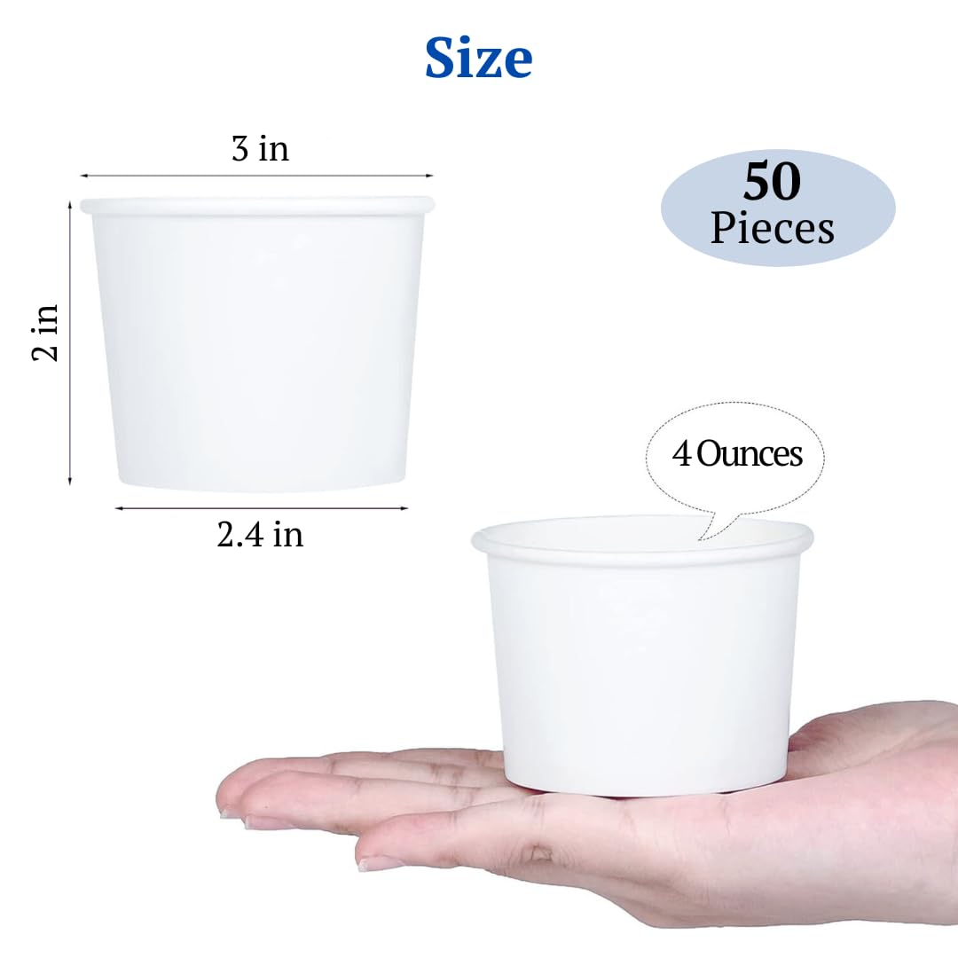 Lakesstory Paper Ice Cream Cups 4oz Small White Dessert Bowls Frozen Yogurt Cup White Dessert Bowls Frozen Dessert Supplies Pack of 50 count