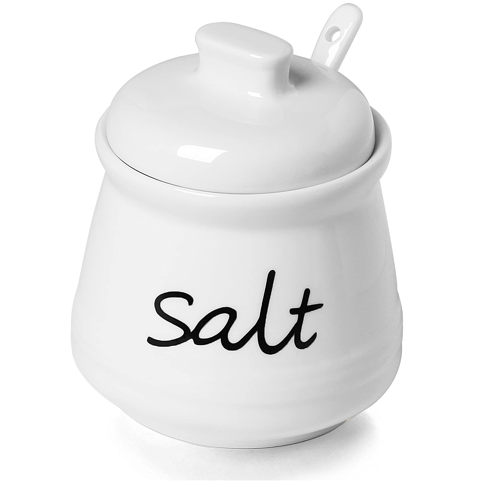 Ontube Ceramic Salt Bowl With Lid And Spoon 12Oz (White)