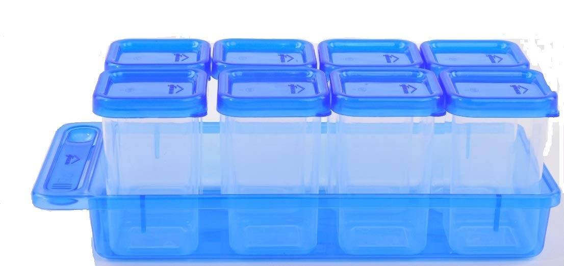 Gluman Plastic Masala Container Set With Organiser Tray And Spoon|Spice Organiser With PrePrinted Sticker Labels|100% Food Grad