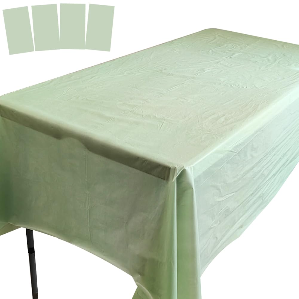 4 Pack Sage Green Plastic Tablecloths Disposable Halloween Table Covers Table Cloths Picnic Birthday Christmas BBQ Table Cover W