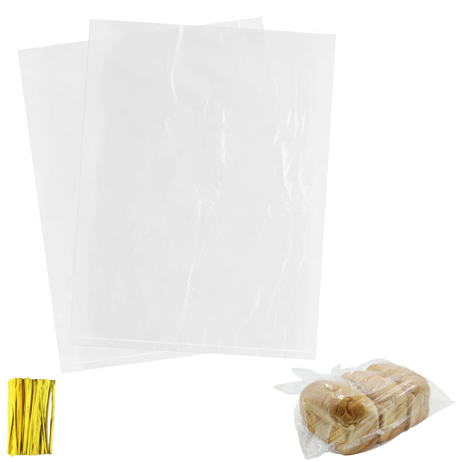 Belinlen 200 Pack 18 X 24 Inch Plastic Produce Bags Bread Loaf Bags Clear Plastic Flat Poly Bags With Twist Ties For Food, Bread