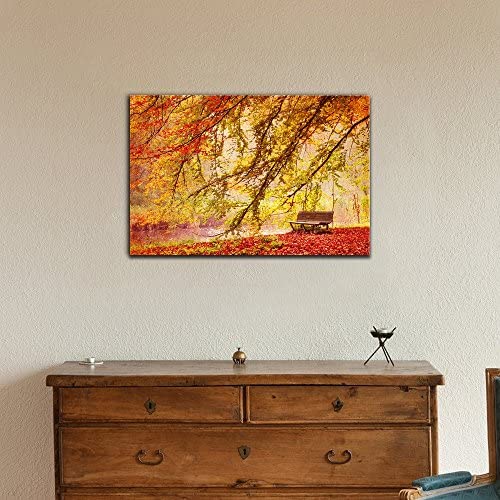 Wall26 Canvas Print, Wall Art Watercolor Effect Bench In Autumn Park Nature Wilderness Illustrations Modern Art Rustic Scenic Co