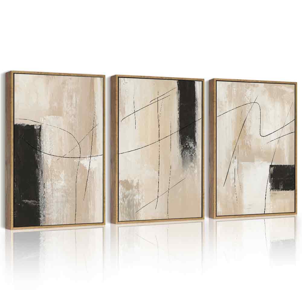 Phopago Abstract Framed Wall Art Neutral Beige Mid Century Textured Artwork Decor Modern Black Minimalist Line Illustrations Pri