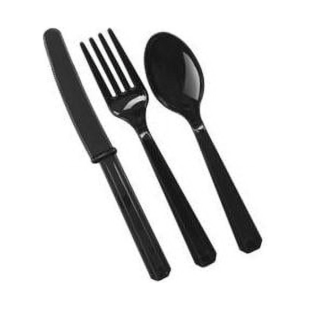 Assorted Jet Black Plastic Cutlery (Pack Of 24) - Elegant, Durable & Disposable Party Supplies For Every Occasion