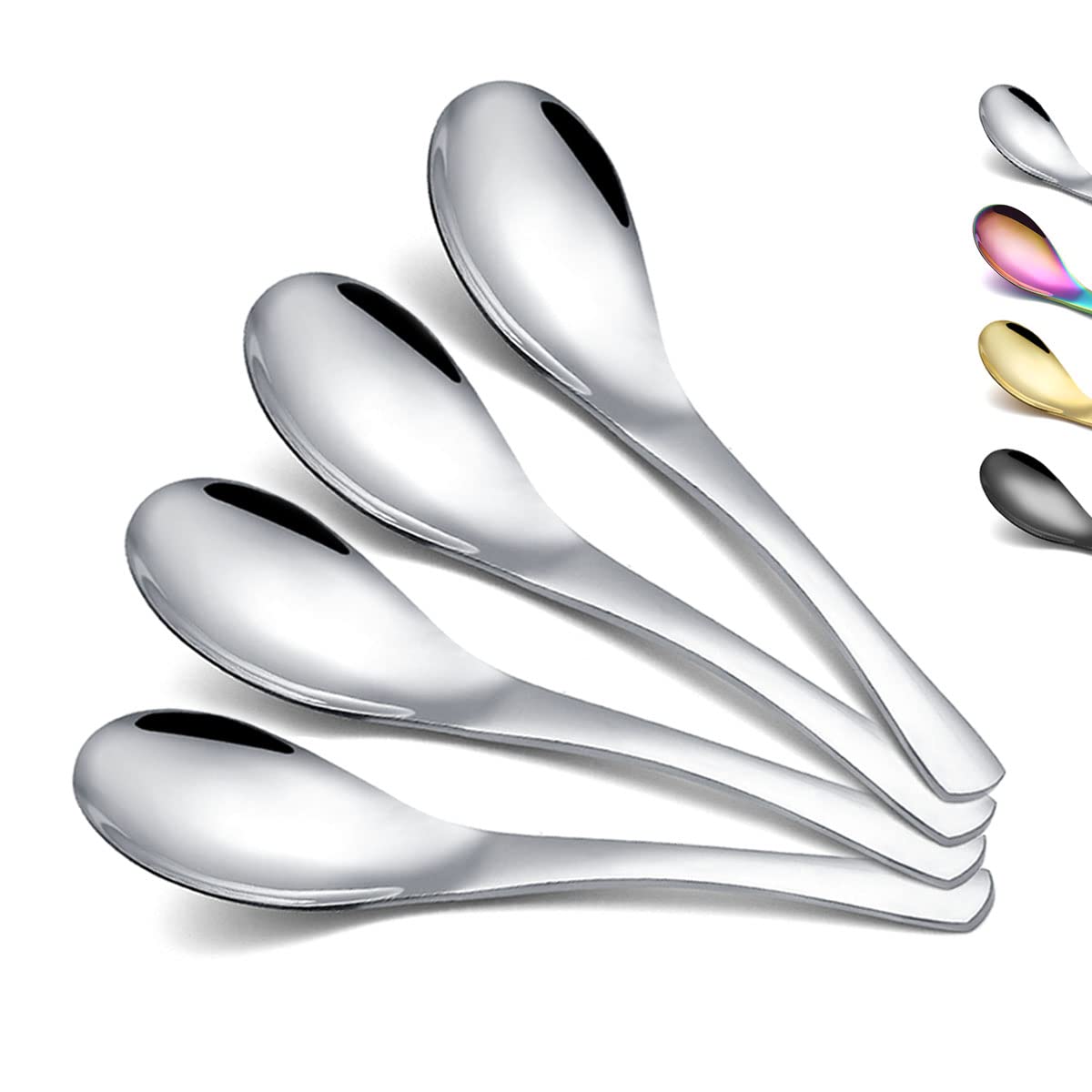 Kyraton Soup Spoons 4 Pieces, Stainless Steel Thick Heavy Weight Table Spoons, Asian Chinese Japanese Spoon Set For Cereal Ramen