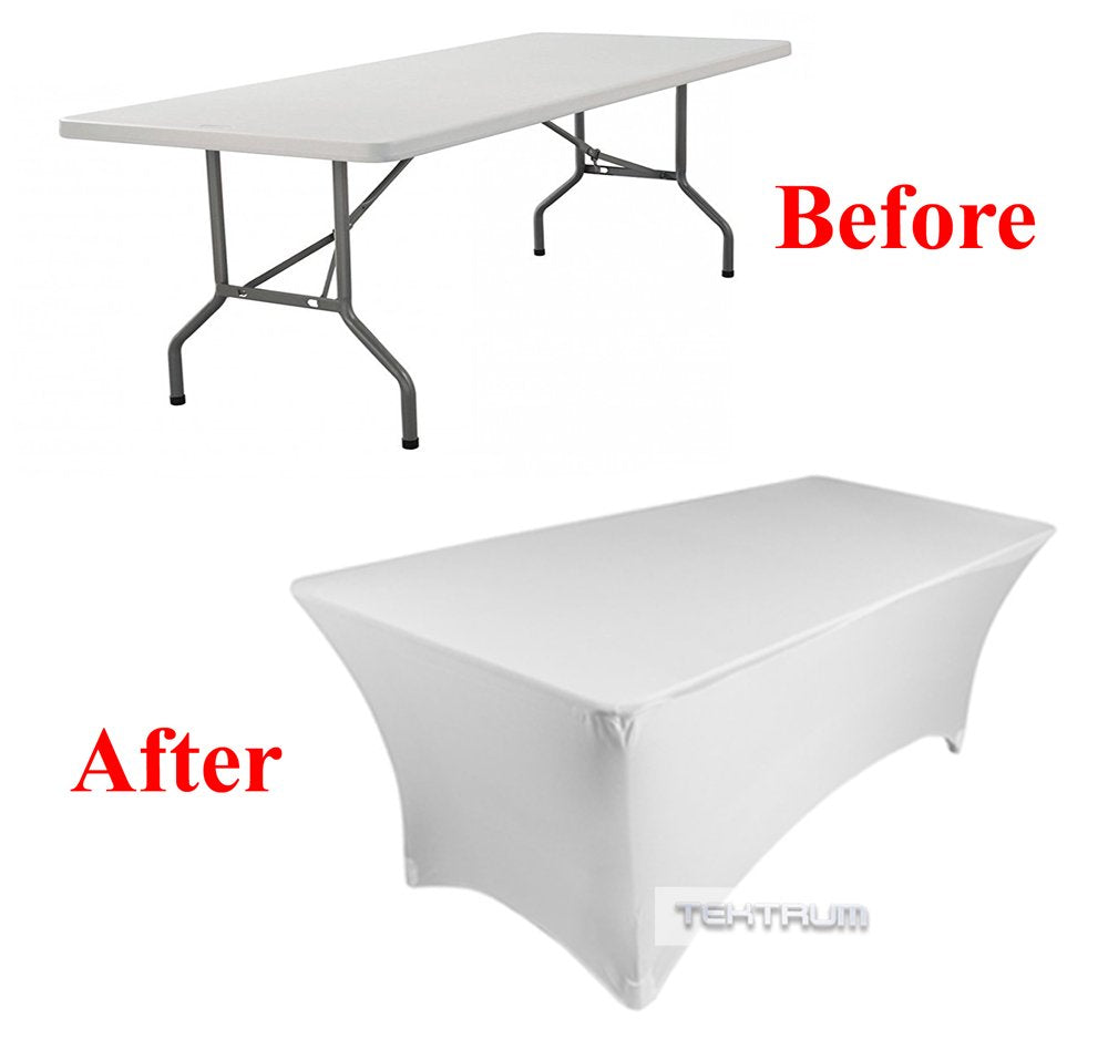 Tektrum 8 Ft Long Rectangular Stretch Tablecloth, Spandex Jacket Cover, Tight Fit Linen-Fitted Table Cover For Trade Show, Dj, W