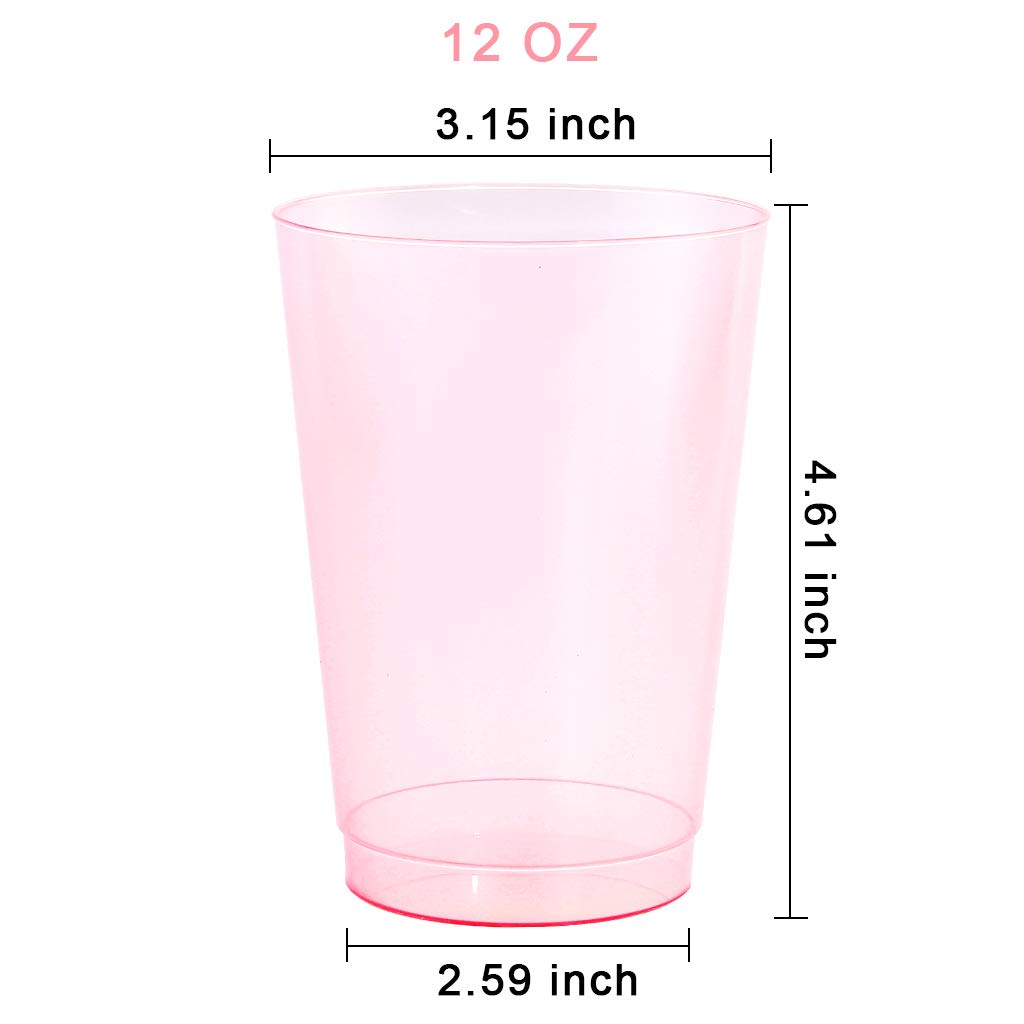 Bucla 100Pcs 12Oz Pink Plastic Cups - Premium Unbreakable Disposable Pink Drinking Cups - Ideal For Wedding, Party&Valentine'S D