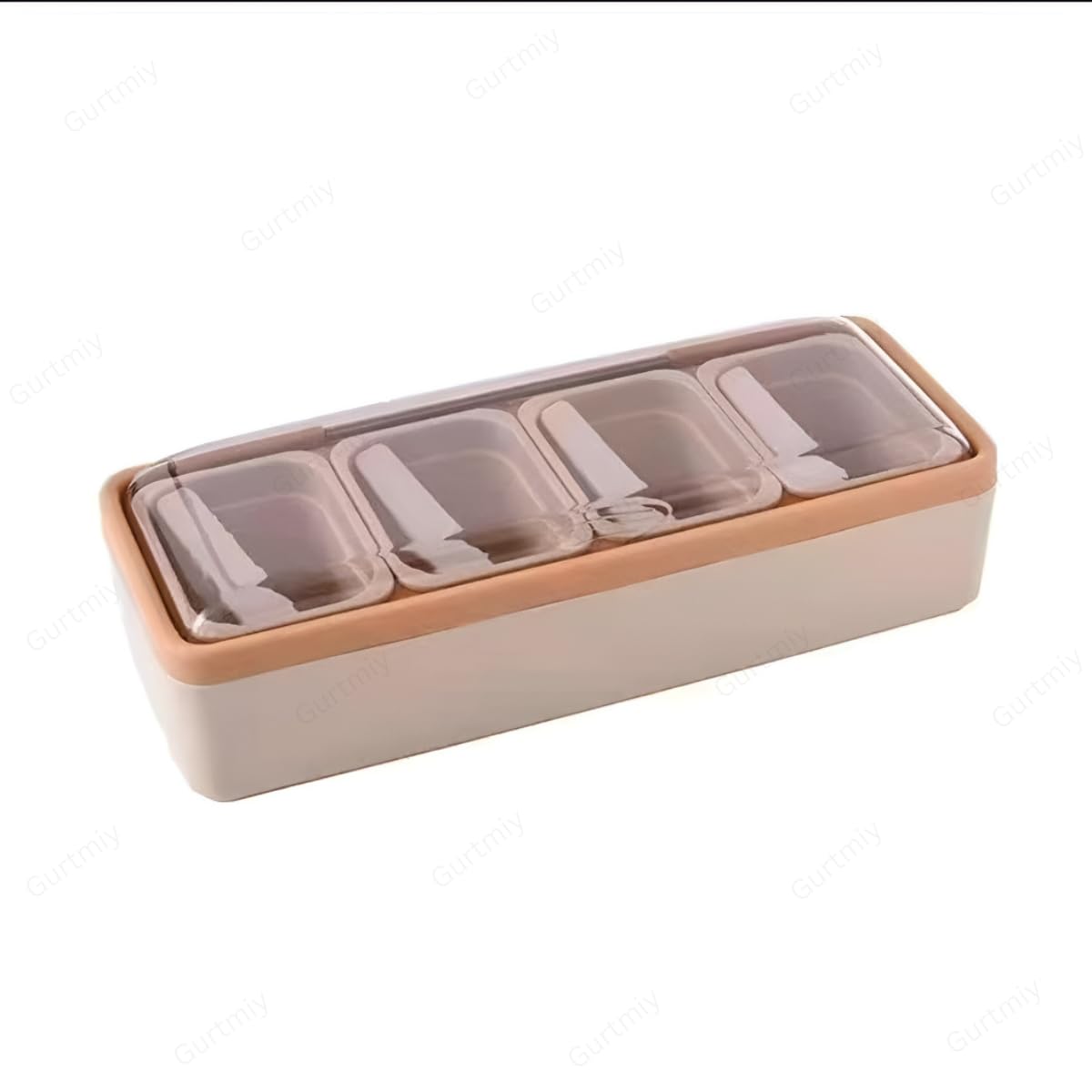 Gurtmiy 4 In 1 Spices Masala Organizer Box For Kitchen Multipurpose Plastic 4 Section Compartment Dabba Set With 4 Spoons BpaFr