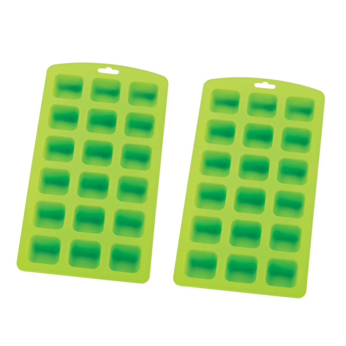 HIC Kitchen Silicone 18-Hole Ice Tray, Non-Stick, Set of 2, Each Tray Makes 18 Square Cubes