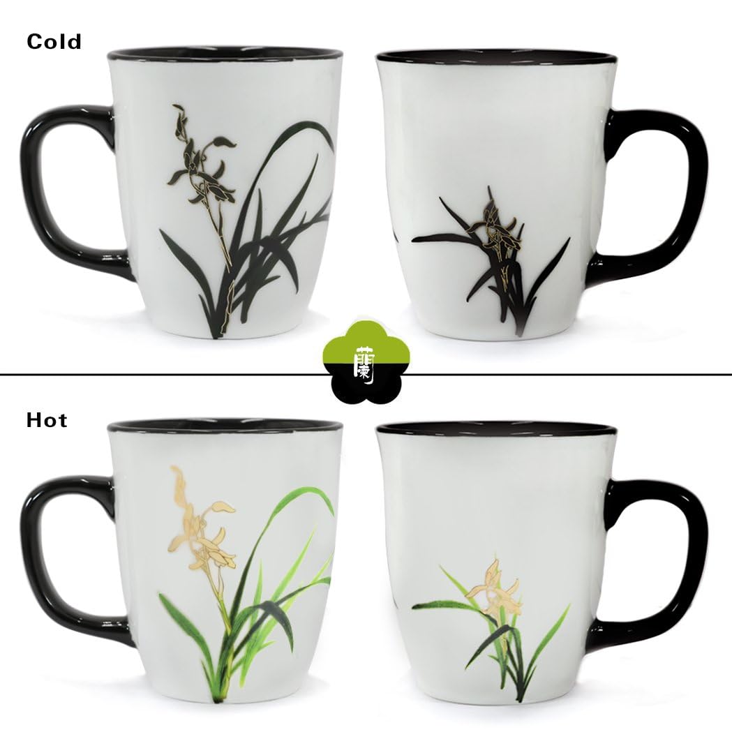 Asmwo Funny Ceramic Magic Heat Color Changing Coffee Mug with Orchid Printing for Women Personalized White Green Tea Cup Large Mugs for Mom Girl  Grandma and Man 16 oz